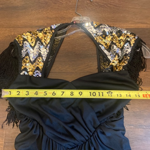 Vintage Black Gold Silver sequin fringe JUMPSUIT ROMPER pantsuit Party NYE - Picture 10 of 14